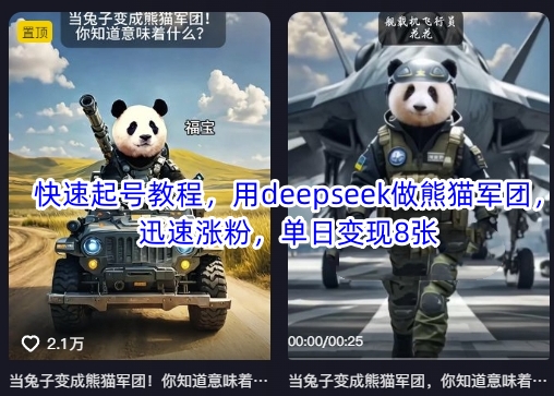 快速起号教程，用deepseek做熊猫军团，迅速涨粉，单日变现8张-无名社区-24小时自助低价投流平台