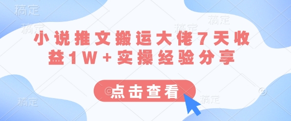 小说推文搬运大佬7天收益1W+实操经验分享-无名社区-24小时自助低价投流平台