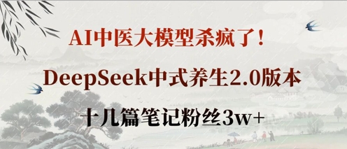 AI中医大模型杀疯了！DeepSeek中式养生2.0版本，十几篇笔记粉丝3w+-无名社区-24小时自助低价投流平台