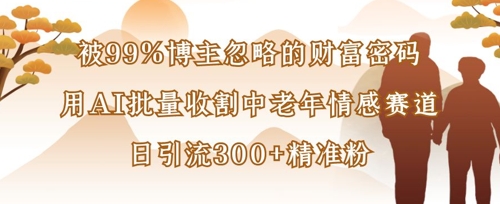 被99%博主忽略的财富密码：用AI批量收割中老年情感赛道，日引流300+精准粉-无名社区-24小时自助低价投流平台