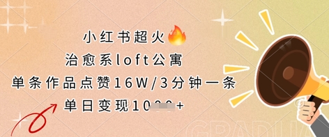 小红书超火的治愈系loft公寓，单条作品点赞16W，3分钟一条，单日变现数张-无名社区-24小时自助低价投流平台