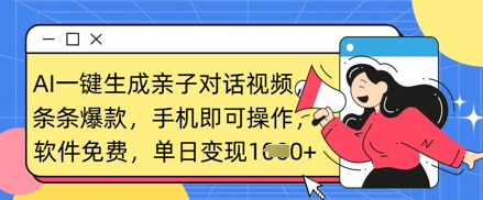 AI一键生成亲子对话视频，条条爆款，一部手机即可操作，单日变现数张-无名社区-24小时自助低价投流平台